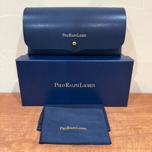 NEW Polo Ralph Lauren Blue Leather Sunglass Case, Box with Cleaning Cloth